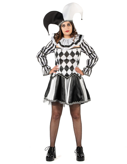 Луксозен дамски костюм на зловещ черно-бял шут 