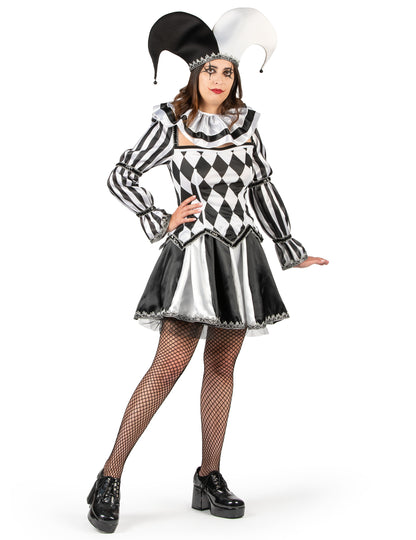 Луксозен дамски костюм на зловещ черно-бял шут 