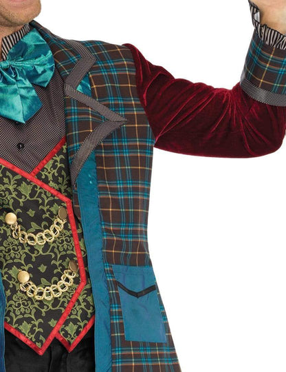 Déguisement de chapelier fou luxe pour homme multicolore avec veste à carreaux et gilet à motifs