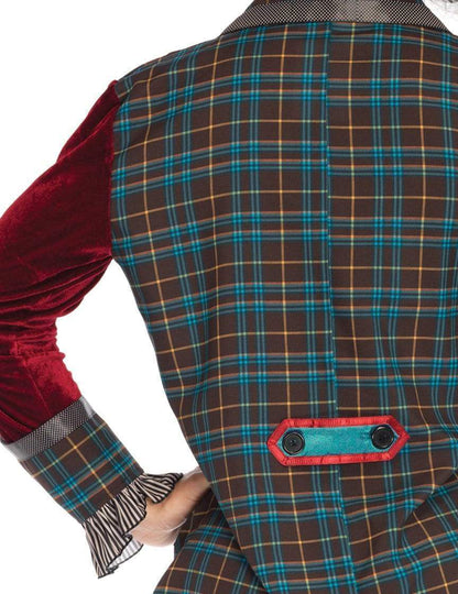 Détail du dos de la veste du déguisement de chapelier fou luxe pour homme