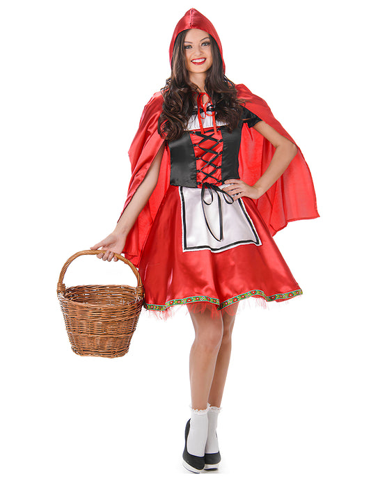 Déguisement chaperon rouge classique pour femme rouge et noir avec cape à capuche