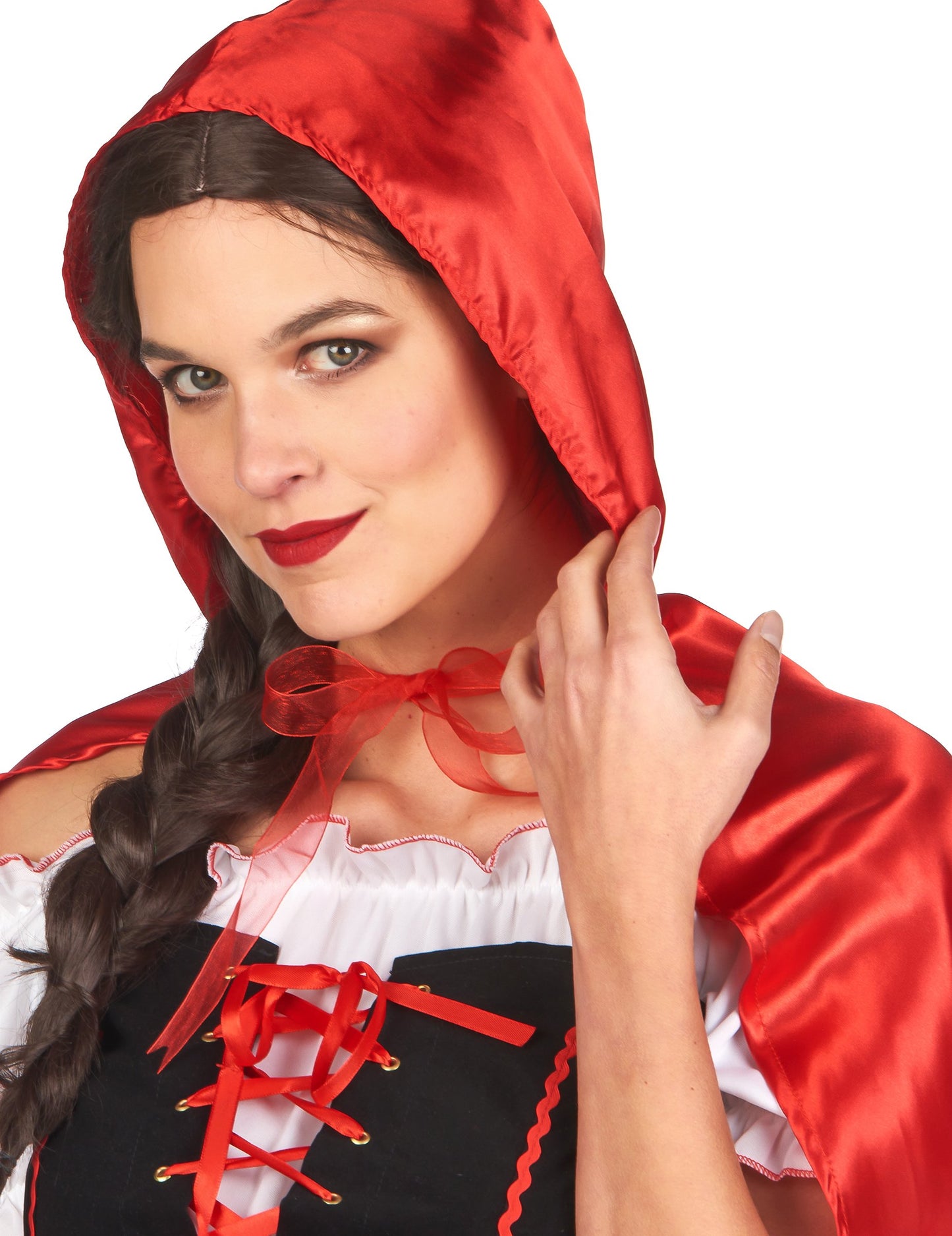 Крупен план на качулката на дегизиране на червена шапчица