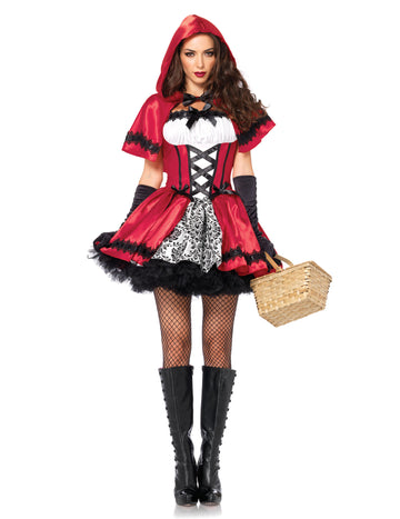 Détails du bustier et de la dentelle du déguisement de chaperon rouge chic