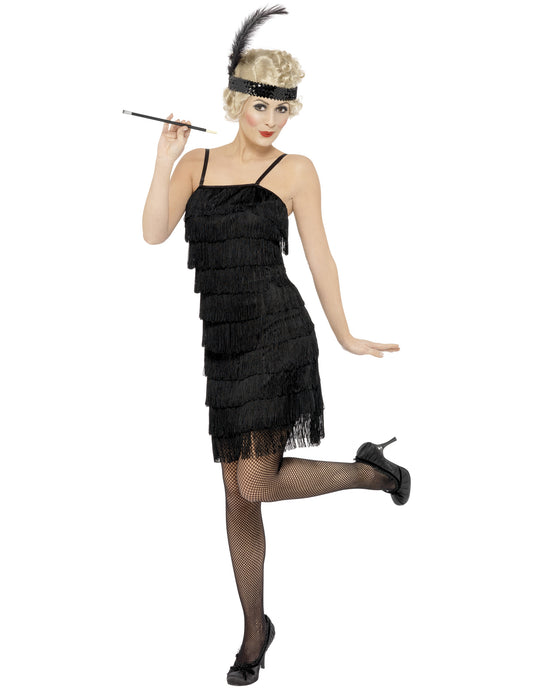 Déguisement charleston pour femme à franges noires