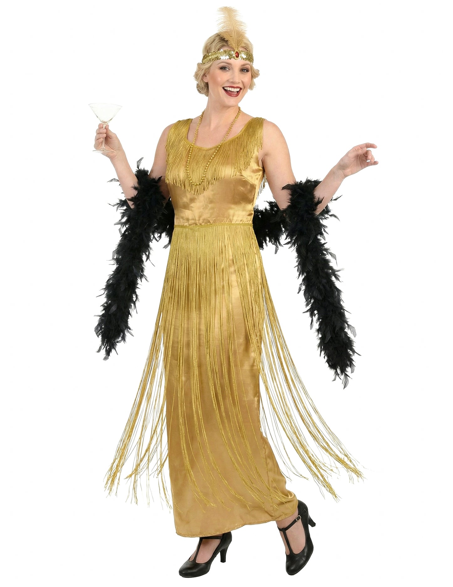 Златен костюм на Чарлстън с женски ресни