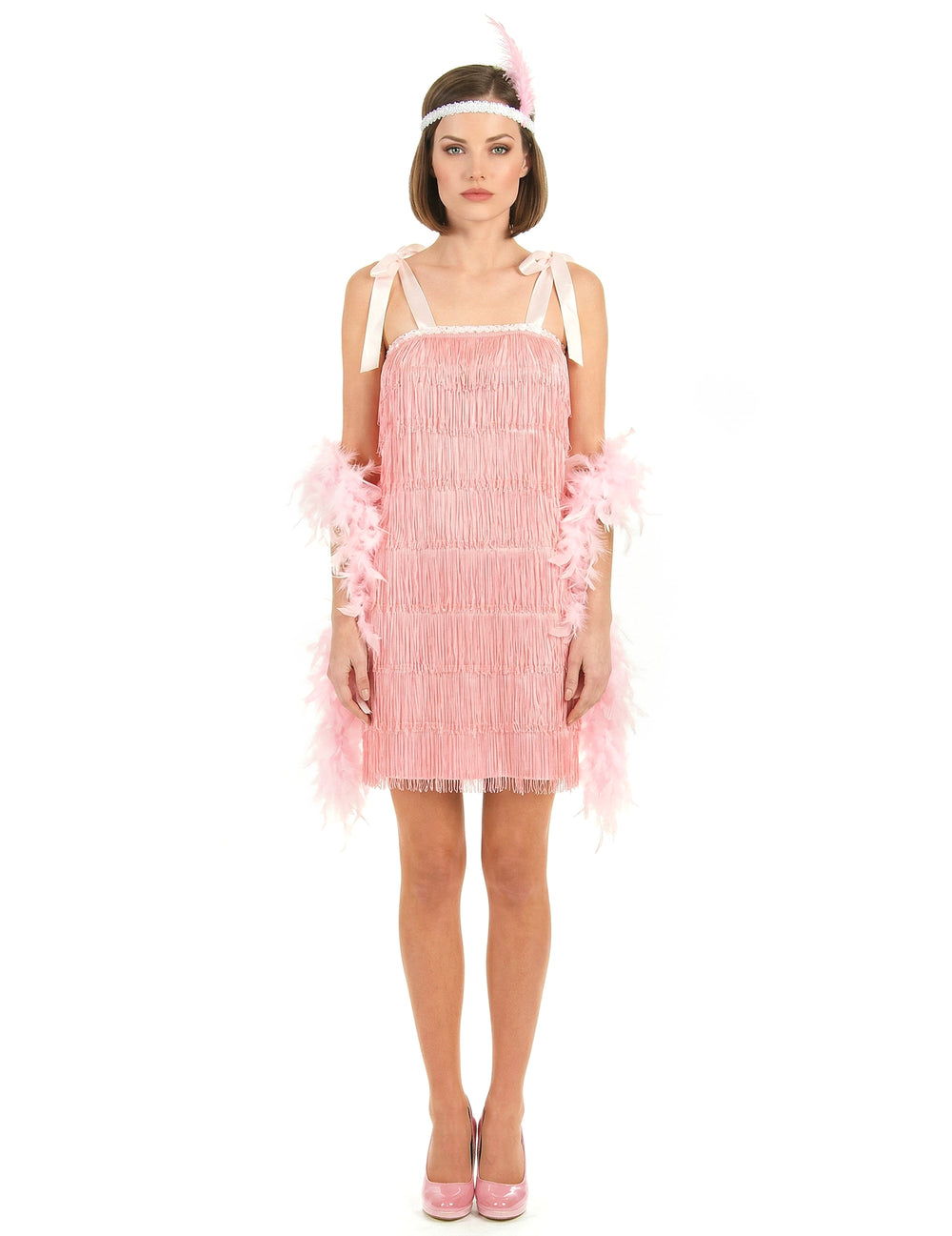 Déguisement charleston pour femme rose à franges