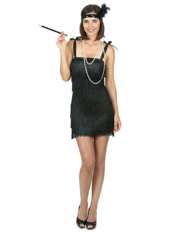 Черен костюм на Чарлстън с женски ресни