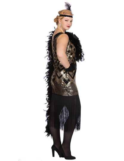 Луксозен дамски карнавален костюм Чарлстън в черно и златно с пайети 