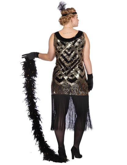 Луксозен дамски карнавален костюм Чарлстън в черно и златно с пайети 