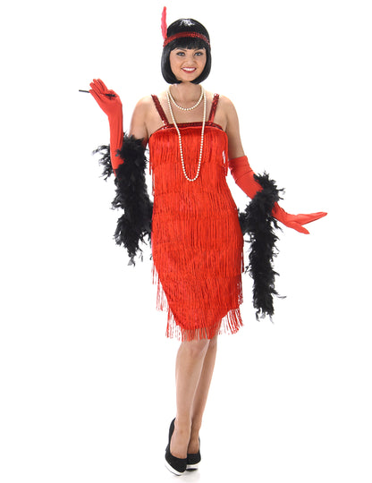 Червен костюм на Чарлстън с женски ресни