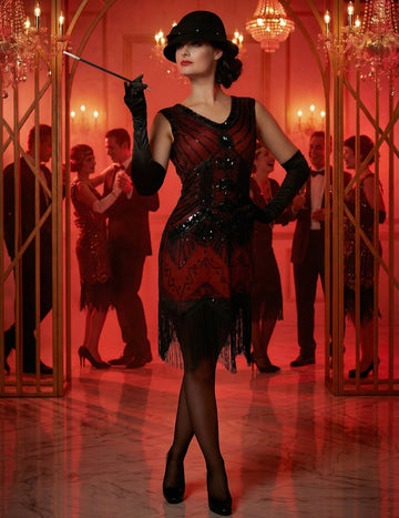 Déguisement Charleston rouge à sequins luxe femme