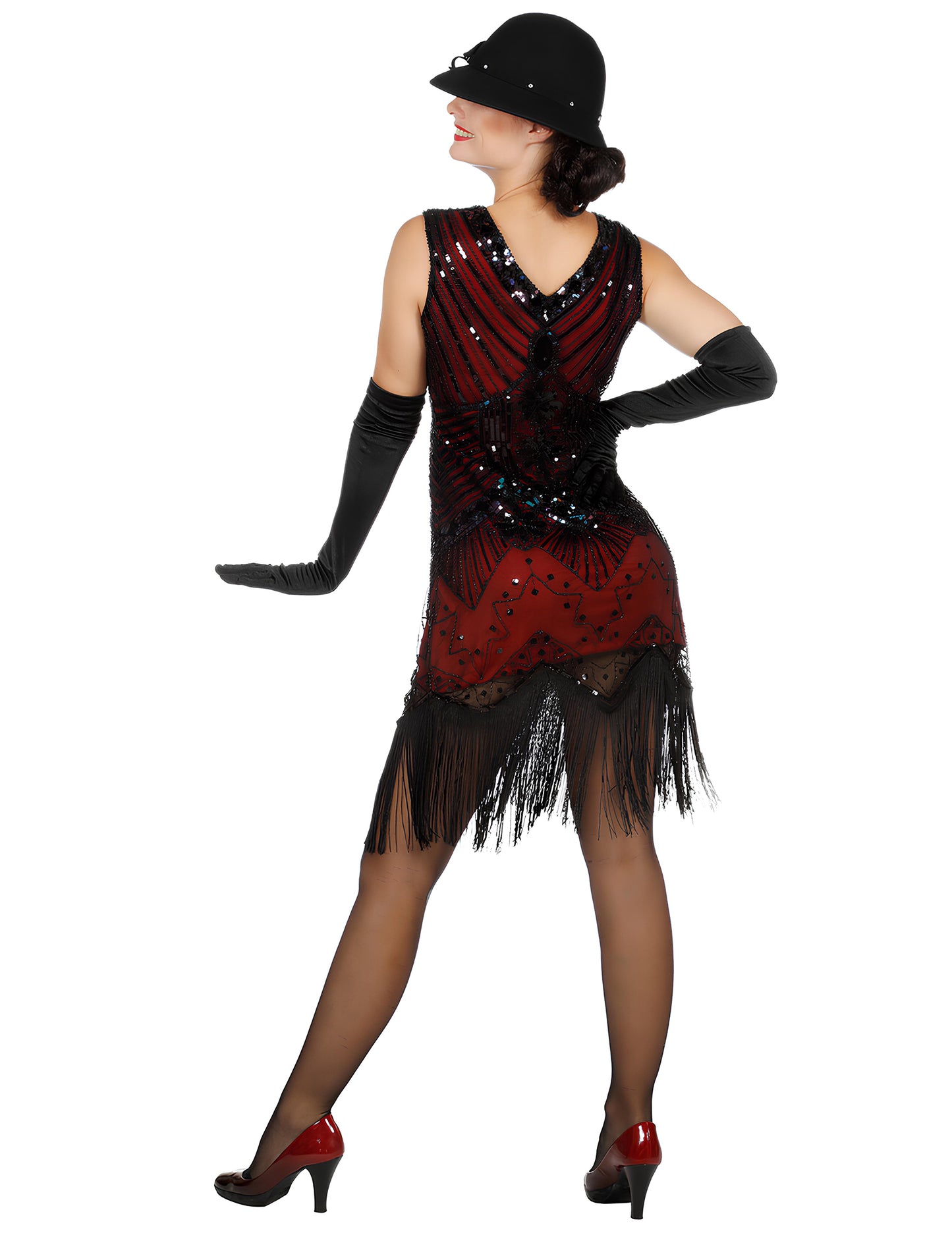 Луксозен дамски червен Чарлстон костюм с пайети 
