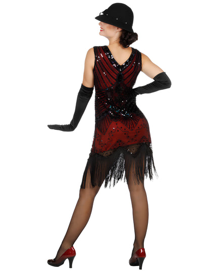 Луксозен дамски червен Чарлстон костюм с пайети 