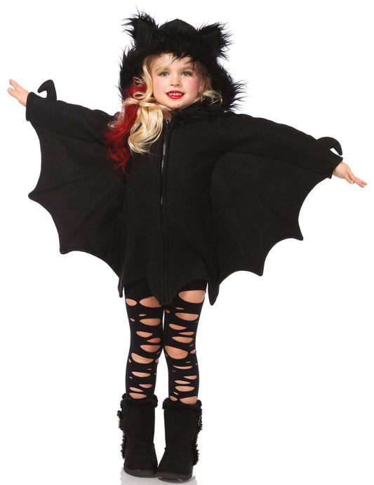 Déguisement de chauve-souris pour fille noir avec ailes et capuche à fourrure