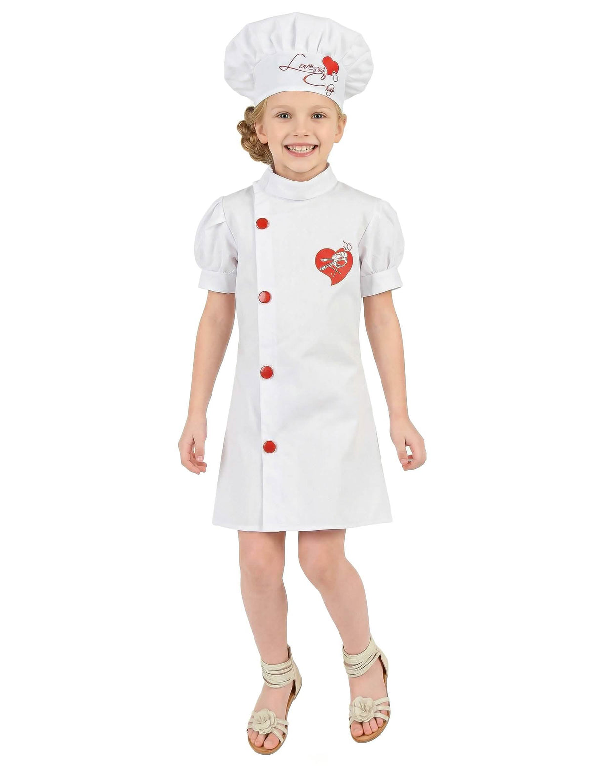 Vue de face du déguisement de chef cuisinier pour fille