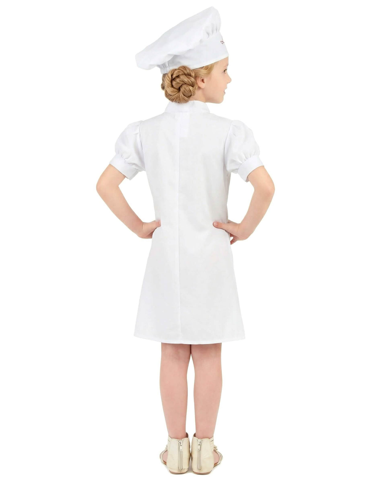 Vue de dos du déguisement de chef cuisinier pour fille