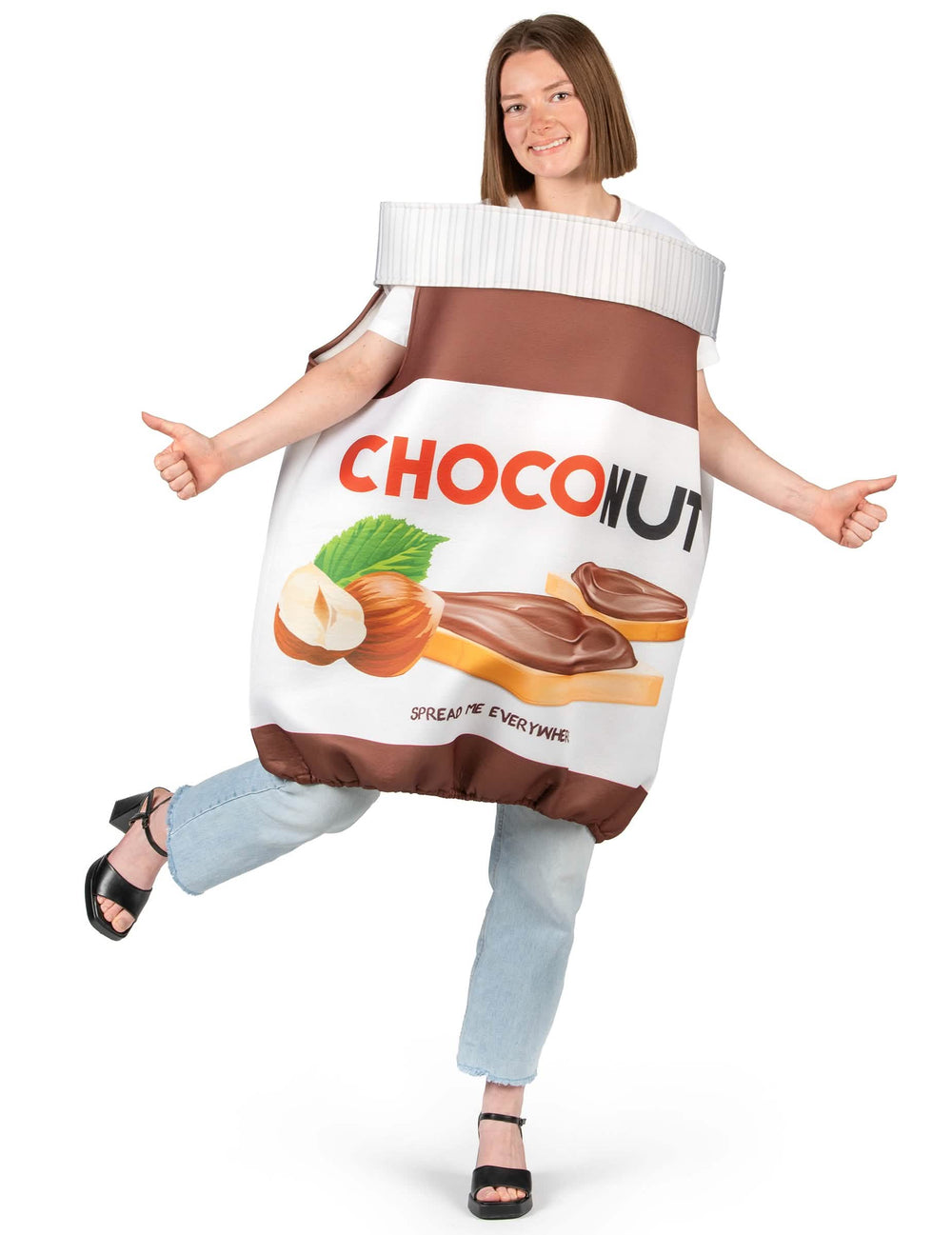 Vue de face du déguisement choconut pour adulte