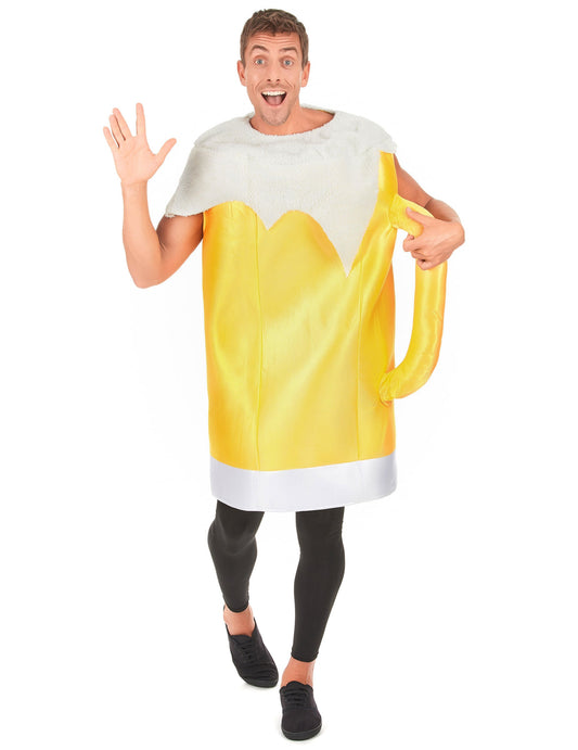Déguisement chope de bière pour adulte jaune et blanc avec mousse blanche