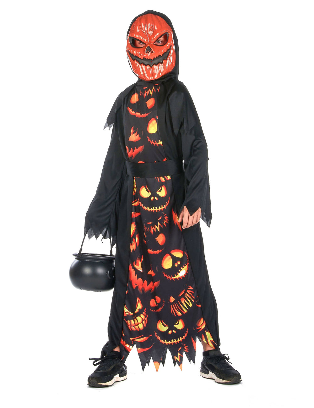 Déguisement de citrouille creepy pour enfant noir et orange avec masque