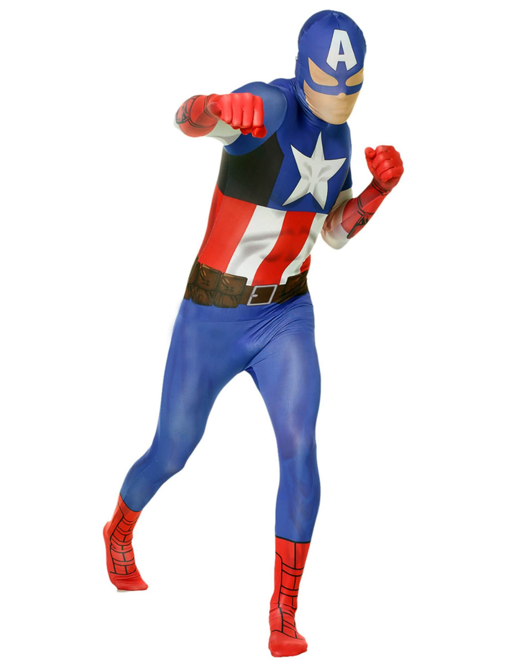 Класически костюм Captain America™ Morphsuits™ за възрастен син бял и червен цялостен