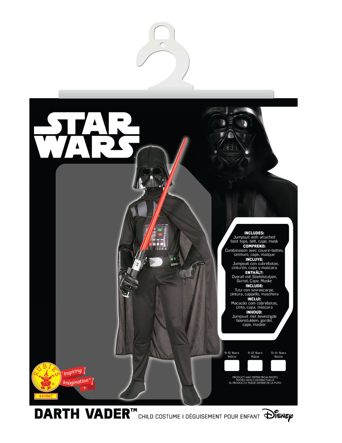 Packaging et contenu du déguisement classique Dark Vador pour garçon