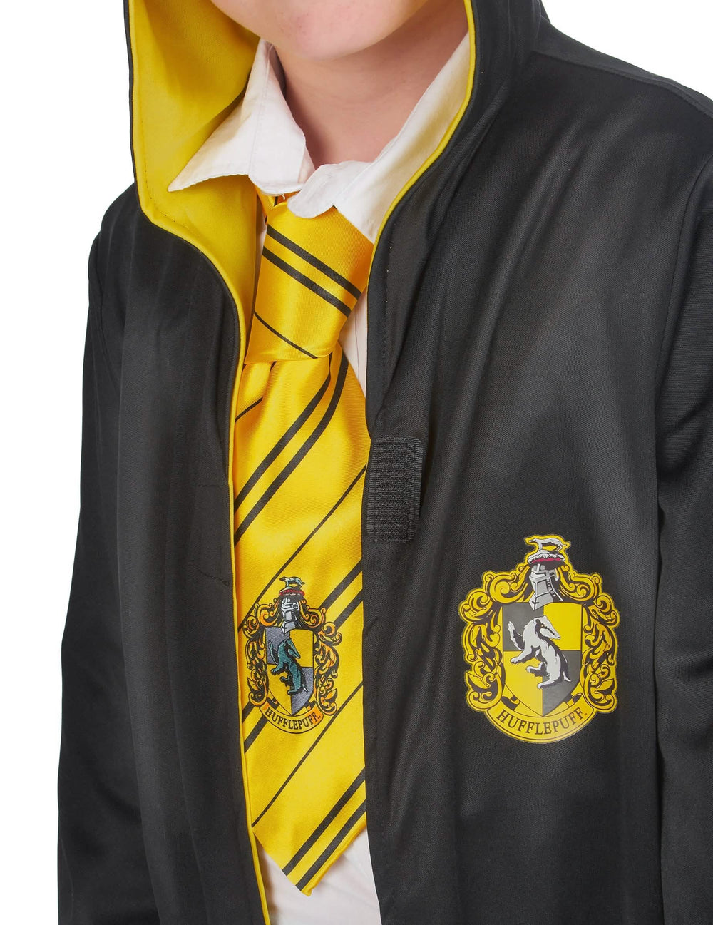 Детайл на емблемата и вратовръзката на класическия костюм на Хафълпаф Harry Potter™ дете