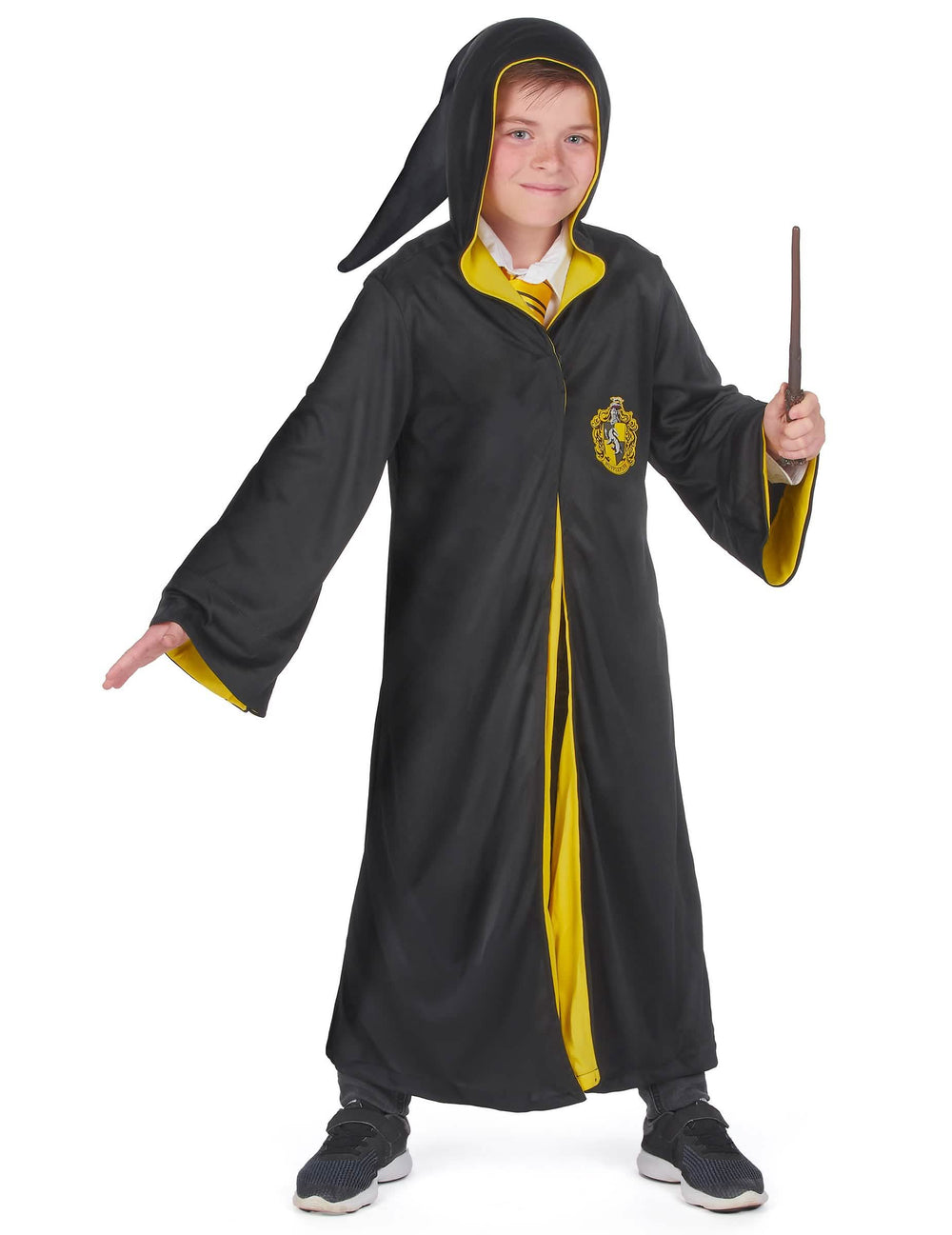 Изглед отпред с заострена качулка на класическия костюм на Пуфъндъйл Harry Potter за дете