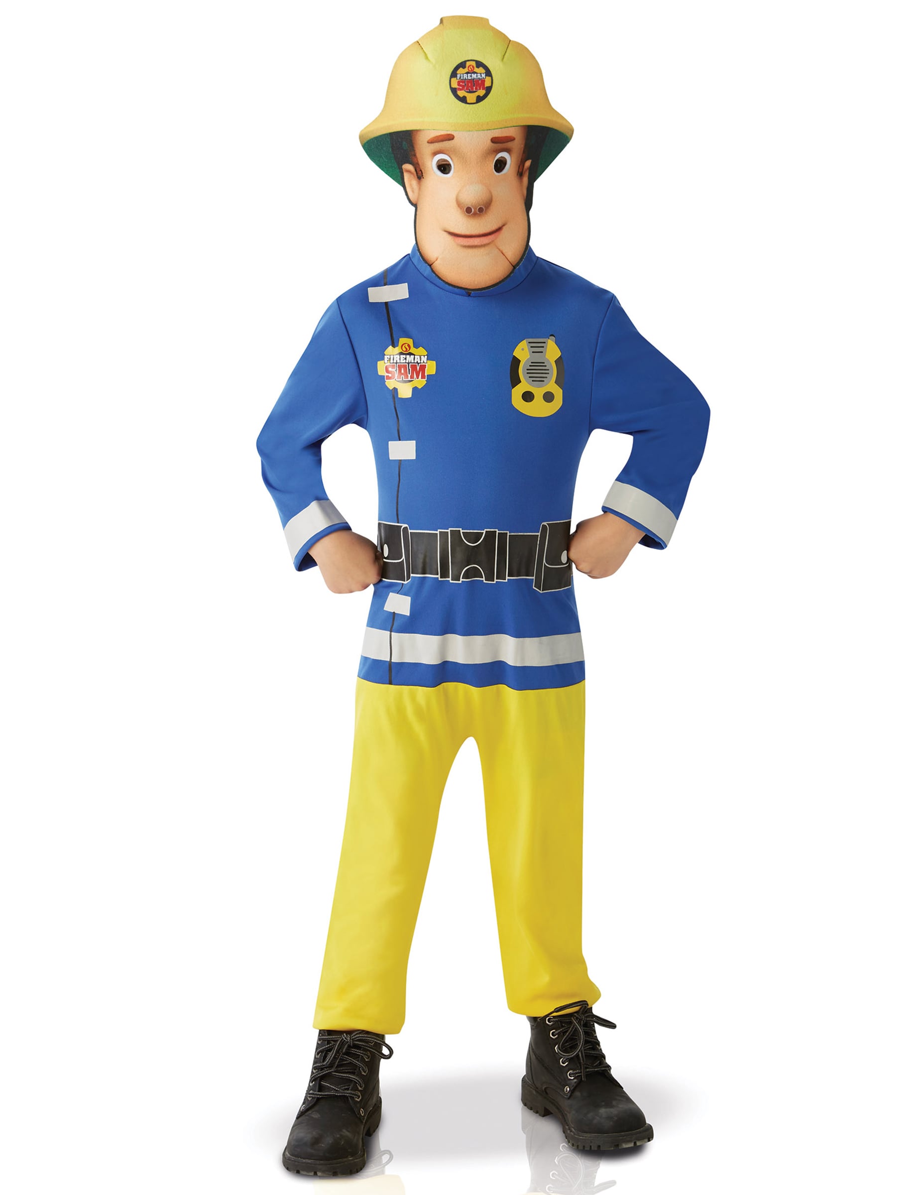 Déguisement classique Sam le Pompier pour enfant bleu et jaune avec masque jaune