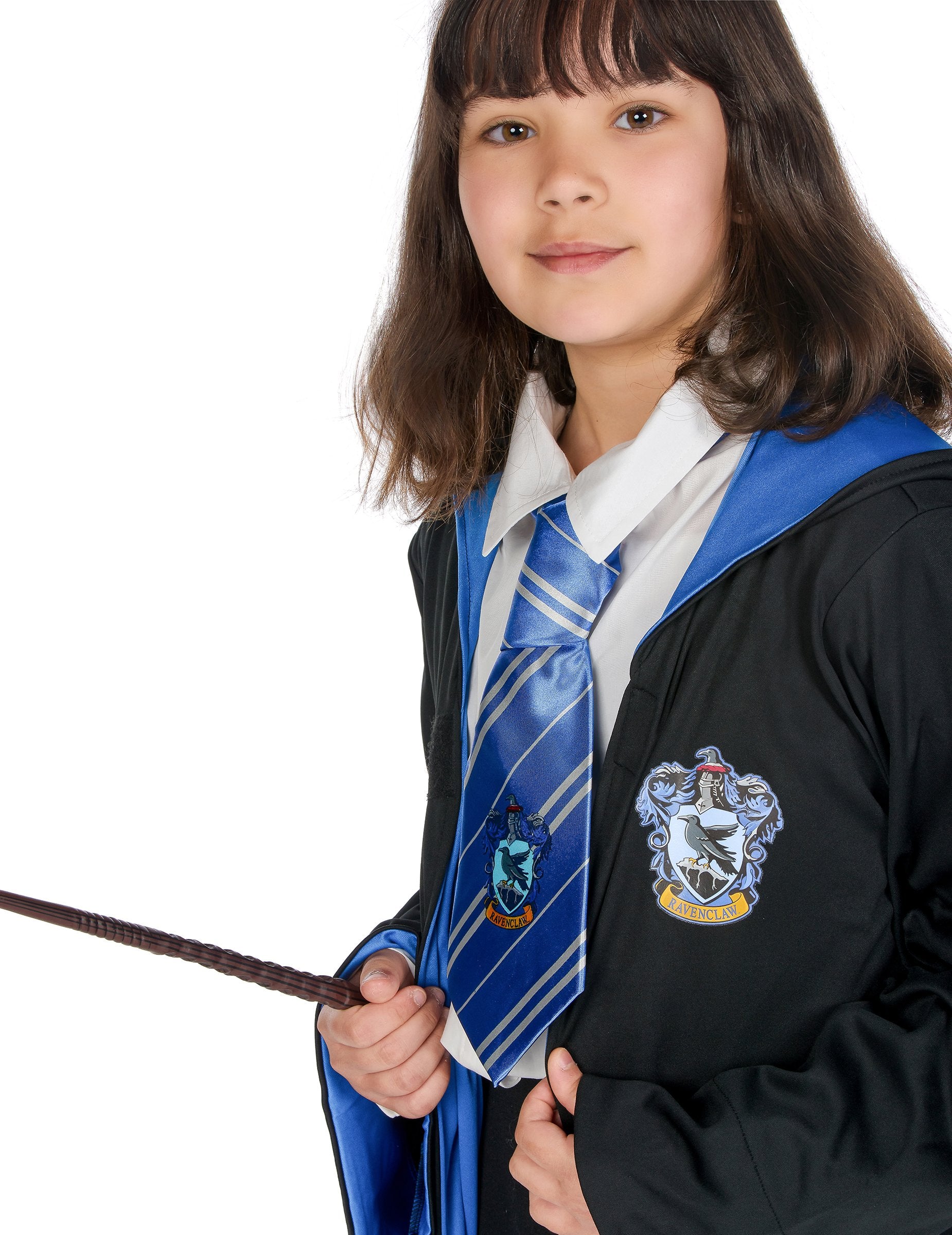 Vue du buste et de la baguette magique du déguisement classique Serdaigle Harry Potter