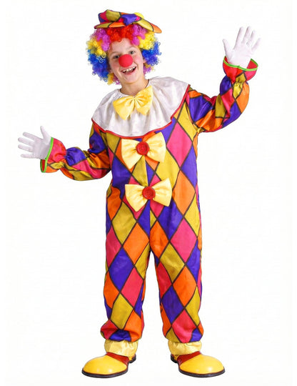 Déguisement de clown à carreaux pour enfant multicolore avec chapeau et perruque
