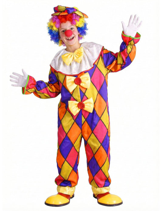 Déguisement de clown à carreaux pour enfant multicolore avec chapeau et perruque