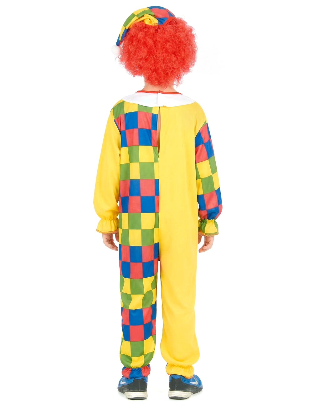 Vue de dos du déguisement clown à carreaux pour garçon