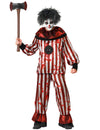Déguisement de clown cauchemardesque pour homme rayé rouge et blanc avec taches de sang