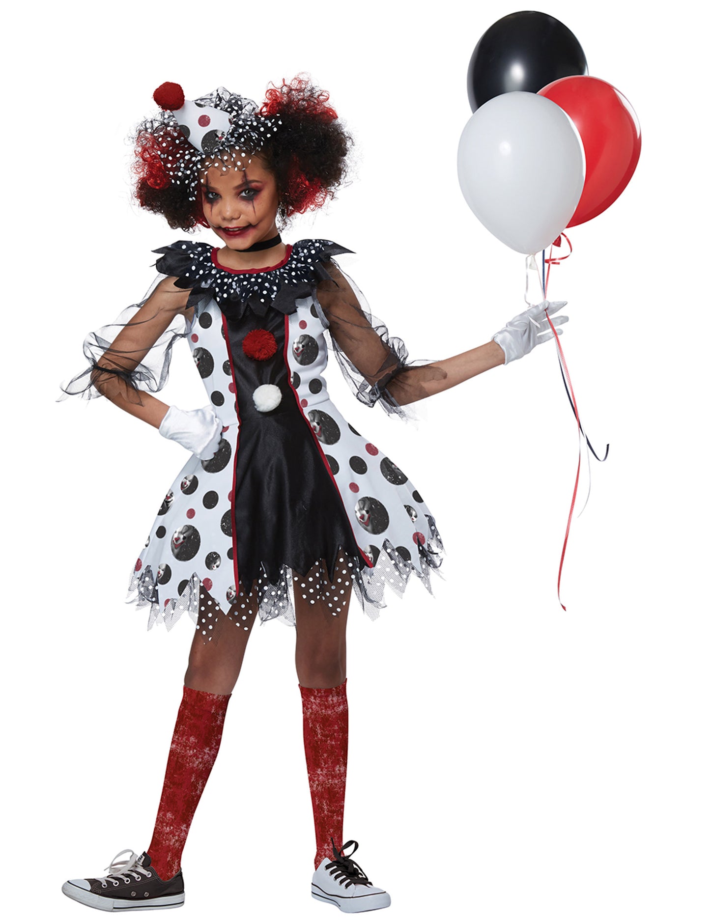 Vue de face avec ballons du déguisement de clown effrayant luxe