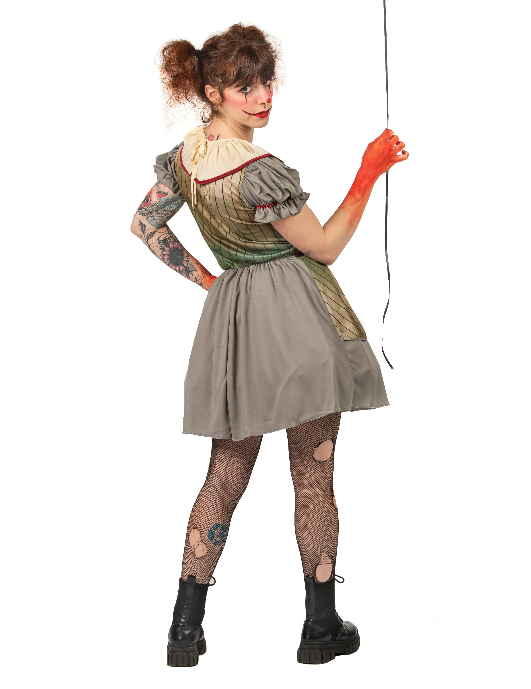 Vue de dos du déguisement clown psycho pour femme