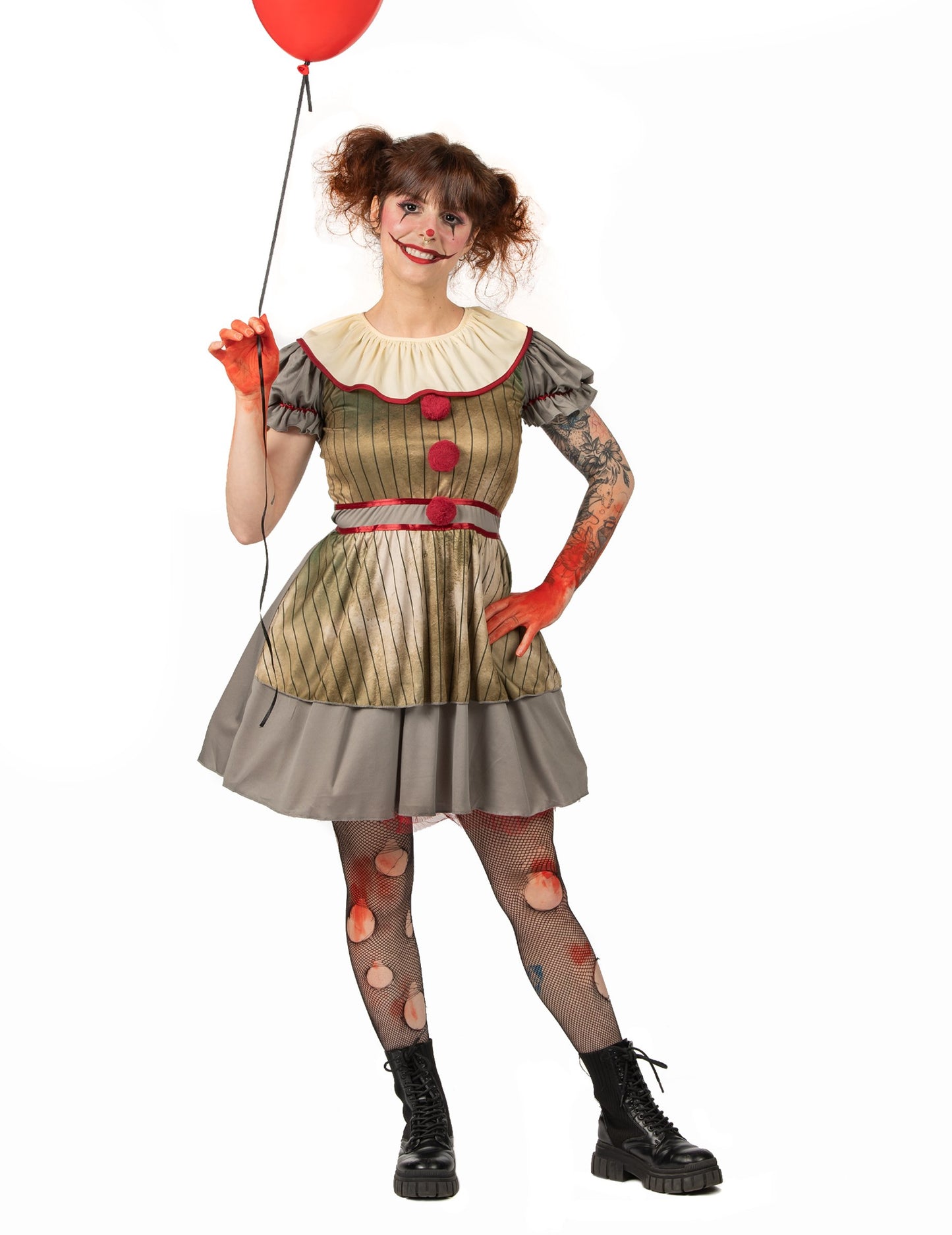 Vue de face du déguisement clown psycho pour femme