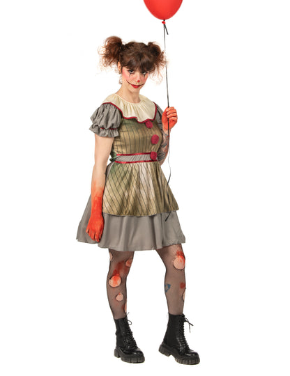 Vue de profil du déguisement clown psycho pour femme