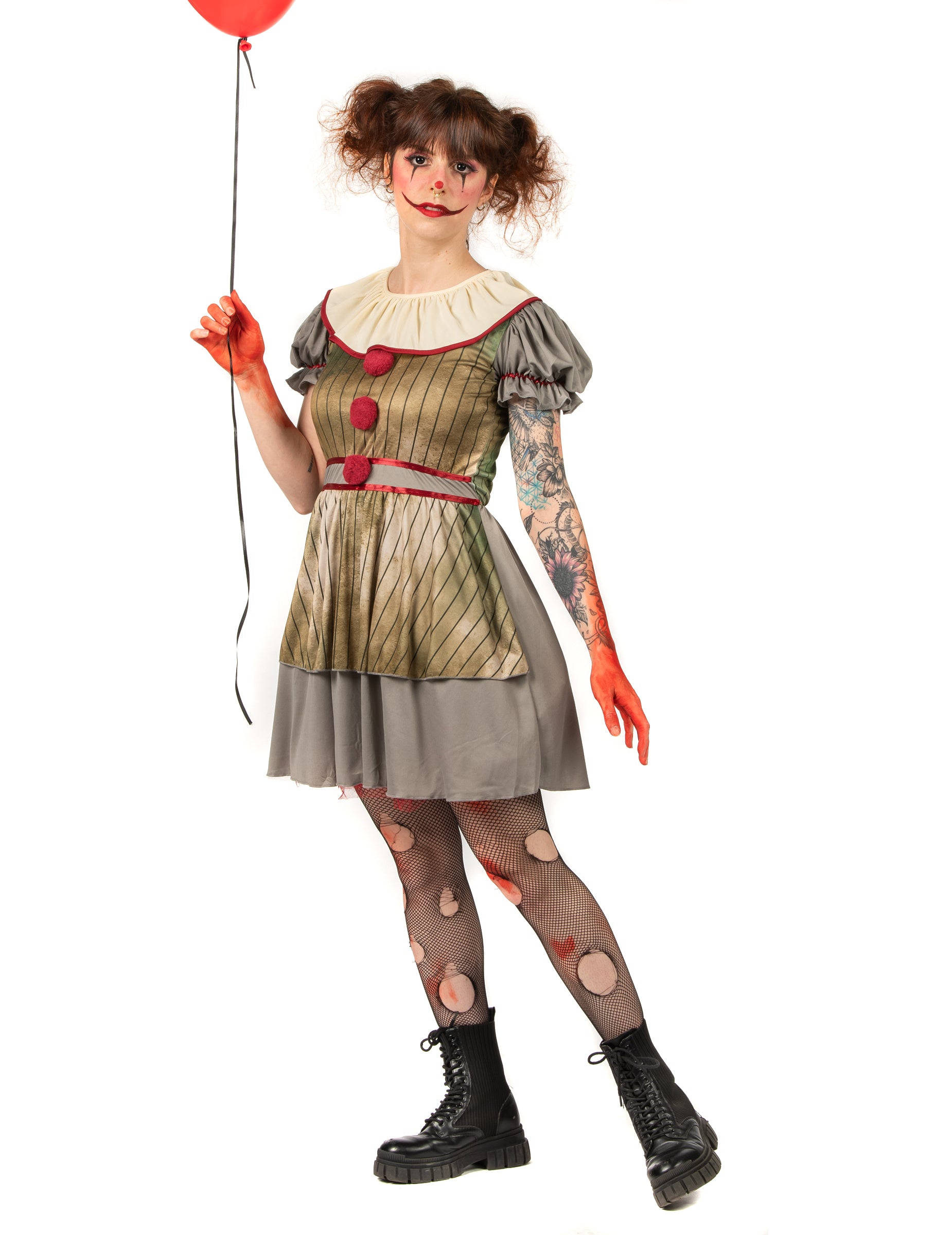 Vue de trois-quarts du déguisement clown psycho pour femme