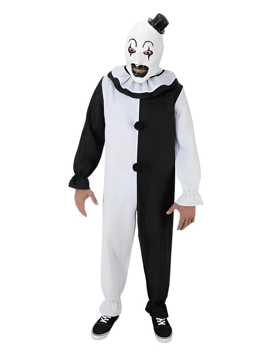 Déguisement clown Terrifier pour adulte noir et blanc avec masque et chapeau