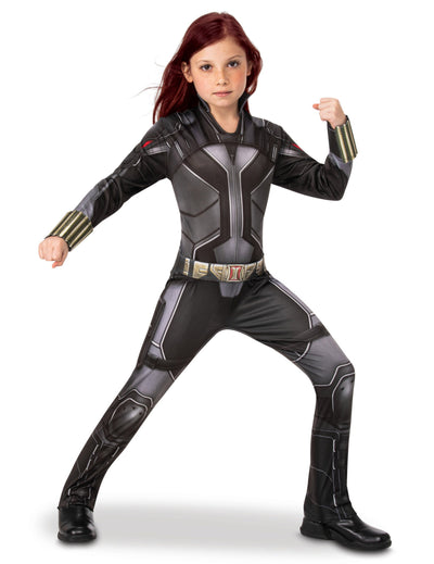 Déguisement combinaison Black Widow™ pour fille noir et gris avec ceinture imprimée