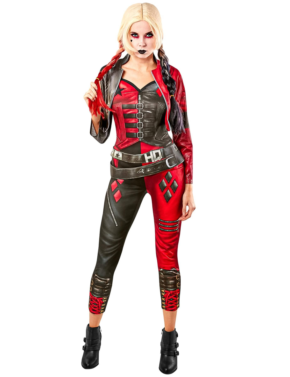 Фронтален изглед на костюм комбинезон Harley Quinn Suicide squad 2 за жена