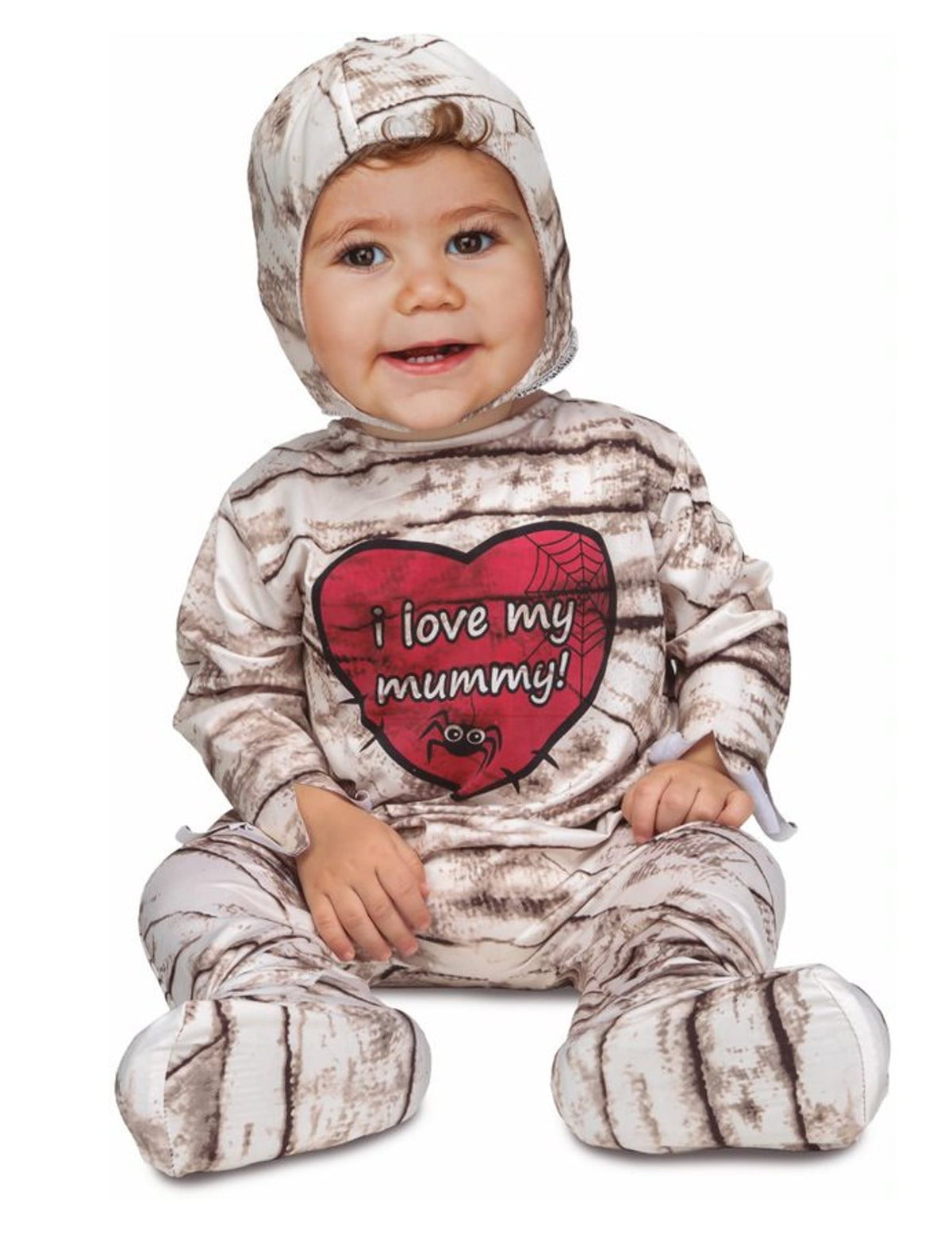 Déguisement combinaison de momie pour bébé blanc avec cœur rouge I love my mummy