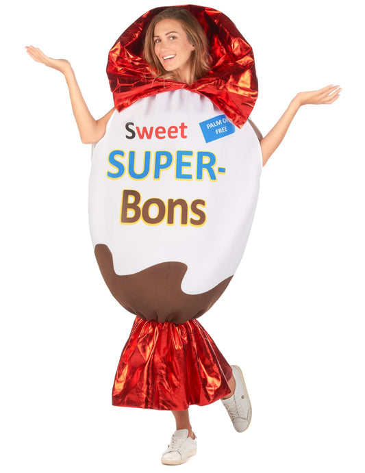 Déguisement confiserie superbon pour adulte blanc marron et rouge brillant
