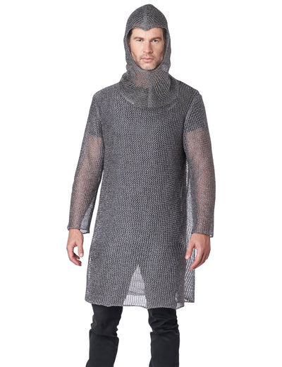Déguisement côte de maille chevalier luxe pour adulte gris argenté