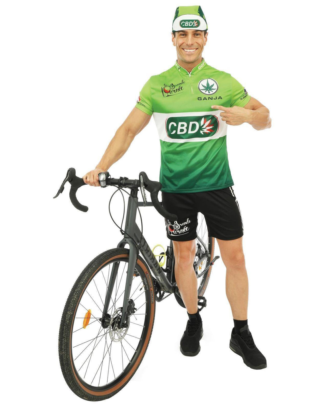 Déguisement cycliste CBD pour homme vert avec maillot et casquette