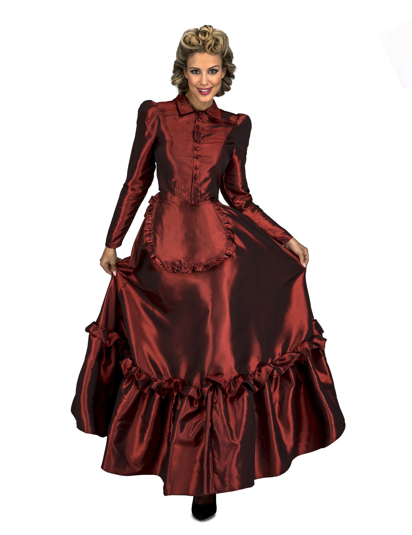 Карнавален костюм на алено червената дама от Запада за жени 