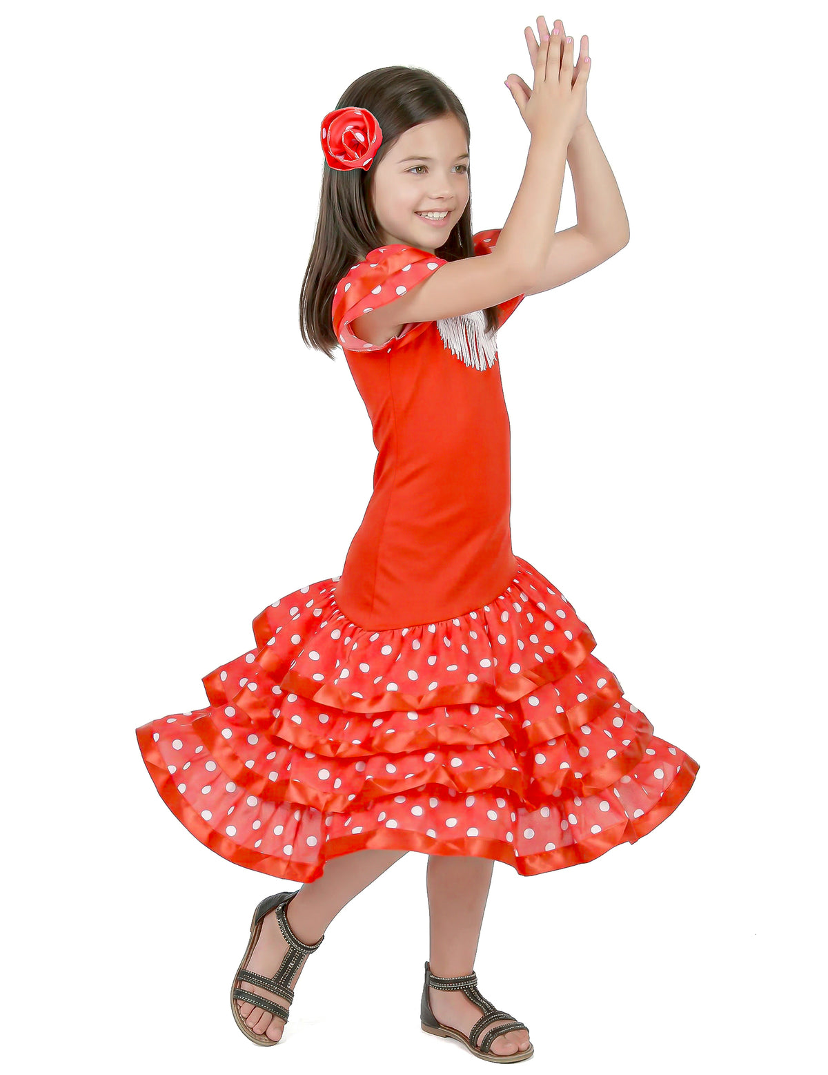 Déguisement de danseuse flamenco pour fille rouge à pois blanc