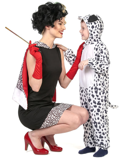 Déguisement duo de femme cruelle et dalmatien mère et fils