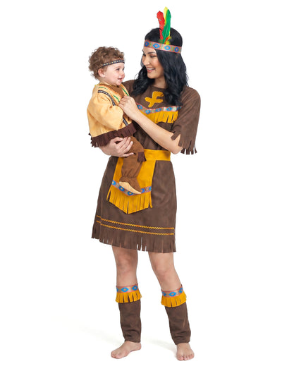 Déguisement de duo indien marron mère et fils