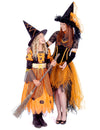 Déguisement duo de sorcière orange mère et fille Halloween